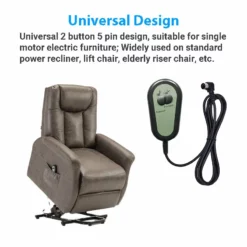 Life Easy Supply Right Angled 2 Button Remote Controller For Riser Recliner Lift Chair W/ Round 5 Pin Plug